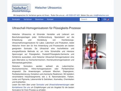 Website von Hielscher Ultrasonics GmbH