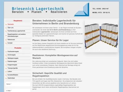 Website von Briesenick-Lagertechnik