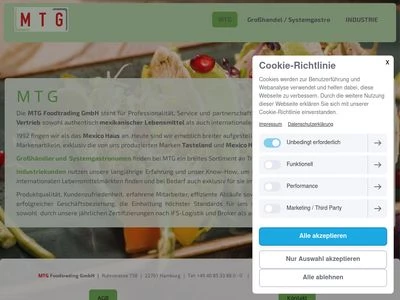Website von MTG Foodtrading GmbH