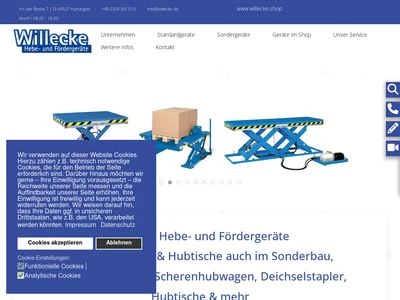 Website von Willecke Hebe- und Fördergeräte GmbH