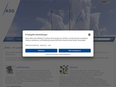 Website von ASG Luftfahrt und Sensorik GmbH