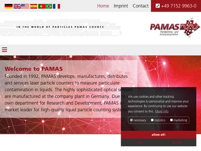 Website von PAMAS Partikelmess- und Analysesysteme GmbH