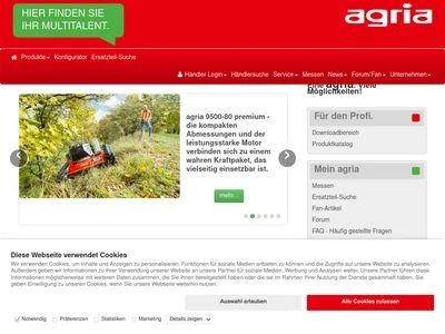 Website von Agria-Werke GmbH