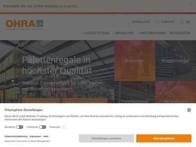 Website von OHRA Regalanlagen GmbH