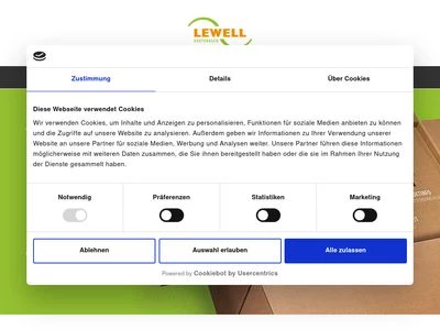 Website von LEWELL Kartonagen GmbH