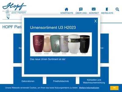 Website von Hopf Pietätsartikel GmbH