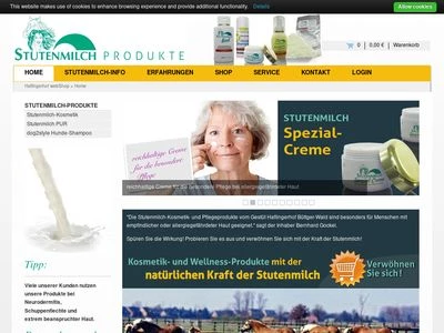 Website von Stutenmilch Kosmetik und Produkte