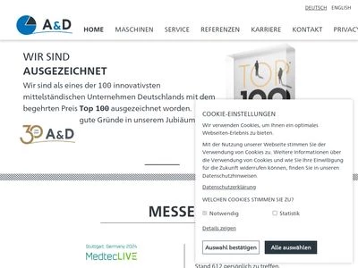 Website von A & D Verpackungsmaschinenbau GmbH