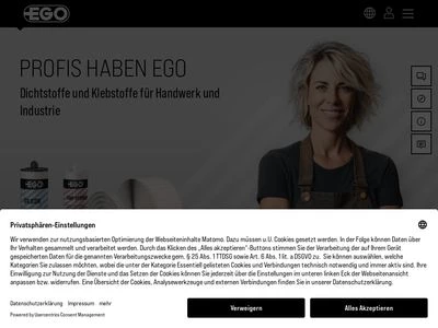 Website von EGO Dichtstoffwerke GmbH & Co. Betr. KG
