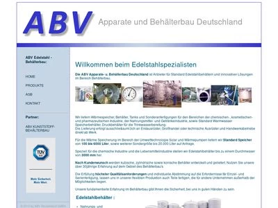 Website von ABV Apparate und Behälterbau Deutschland GmbH