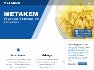 Website von METAKEM Gesellschaft für Schichtchemie der Metalle mbH