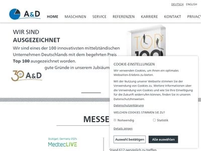 Website von A & D Verpackungsmaschinenbau GmbH