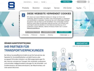 Website von SÖHNER Kunststofftechnik GmbH Präzisionsthermoformen