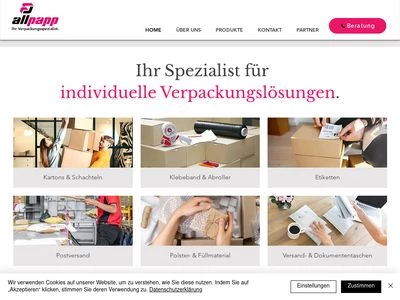 Website von Allpapp Verpackung GmbH