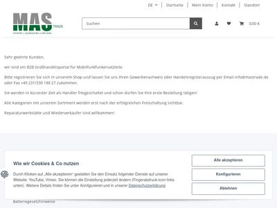Website von MAS Trade GmbH