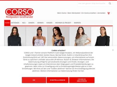 Website von Otto (GmbH & Co KG) CORSO Restposten-Großhandel
