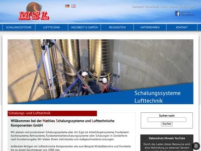 Website von MSL Mathieu Schalungssysteme und Lufttechnische Komponenten GmbH