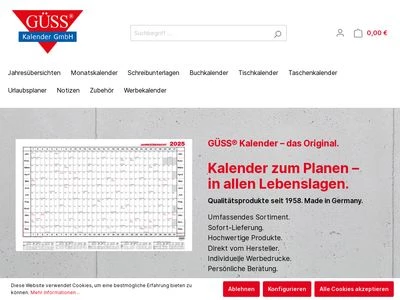 Website von GÜSS Kalender GmbH
