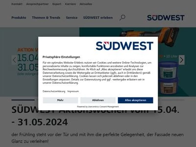Website von SÜDWEST Lacke + Farben GmbH & Co KG
