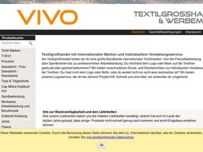 Website von VIVO Concept Textilgroßhandel
